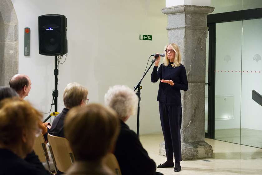 Barbara Savenc na odprtju razstave Elza Kastl Obereigner v Mestnem muzeju Ljubljana, leta 2018