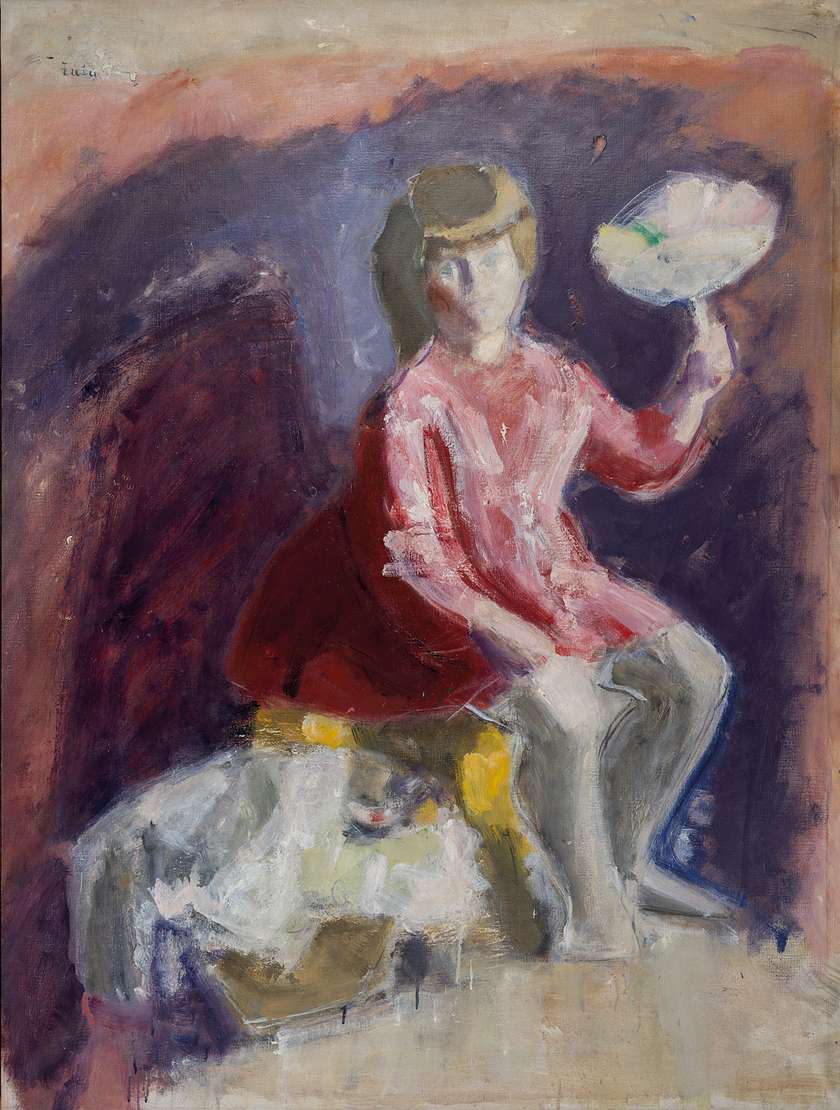 Jelica Žuža: Deklica s šopkom, okoli 1961, olje na platnu
