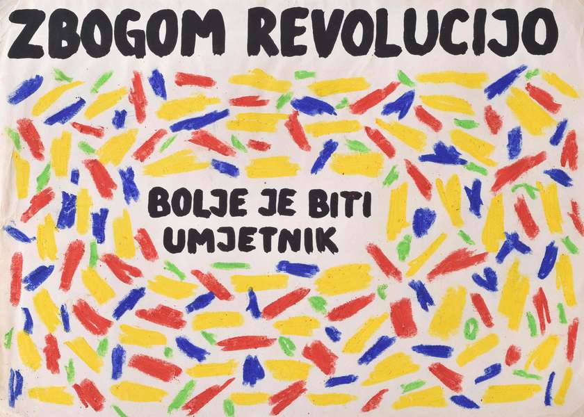 Darko Šimunić  Zbogom revolucija boljše je biti umetnik ok.1975 mešana tehnika  20,9 x 29,5 cm