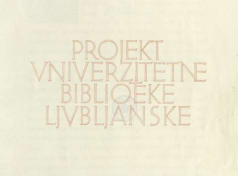 Naslovnica publikacije 'Projekt univerzitetne biblioteke ljubljanske', 1930, oblikovanje: Jože Plečnik, izvirnik hrani NUK