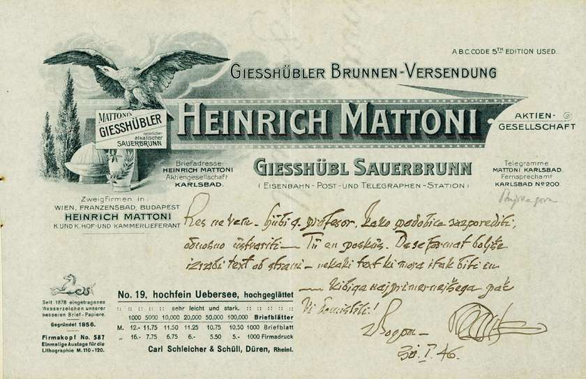 Plečnik je dopisovalca večkrat presenetil s skritim ali »podtaknjenim« pismom v pismu, v katerega je nevsiljivo umestil svoje sporočilo. Francetu Steletu je leta 1946 pismo v zvezi s publikacijo o cerkvi na Ptujski Gori napisal kar na reklamni pisemski papir iz okoli leta 1910 podjetja Heinrich Mattoni iz Karlovih Varov.