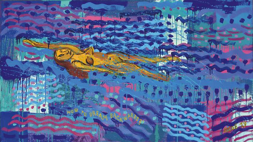 Kako sanjati nazaj?, 2019, olje na platnu,100 × 180 cm.