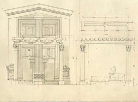 Vlasto Kopač, načrt molilnice na Žalah, ok. 1939