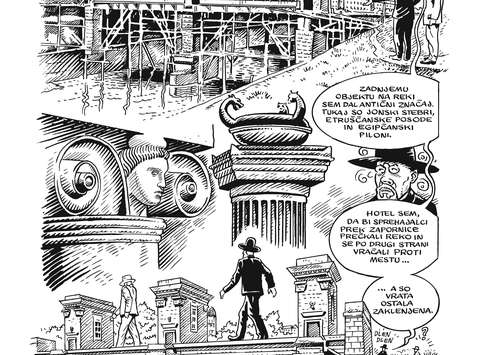 V stripu lahko občudujemo Plečnikove arhitekturne mojstrovine
