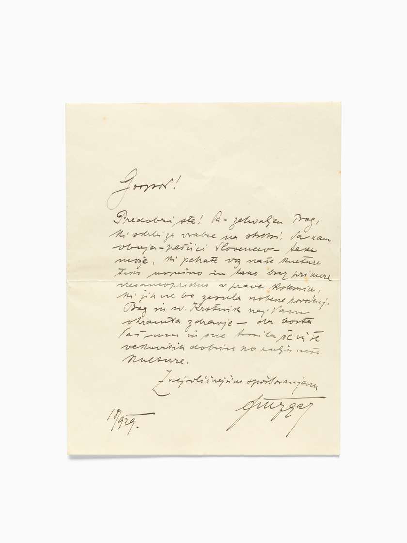 Finžgarjevo pismo Plečniku iz Plečnikove zbirke MGML