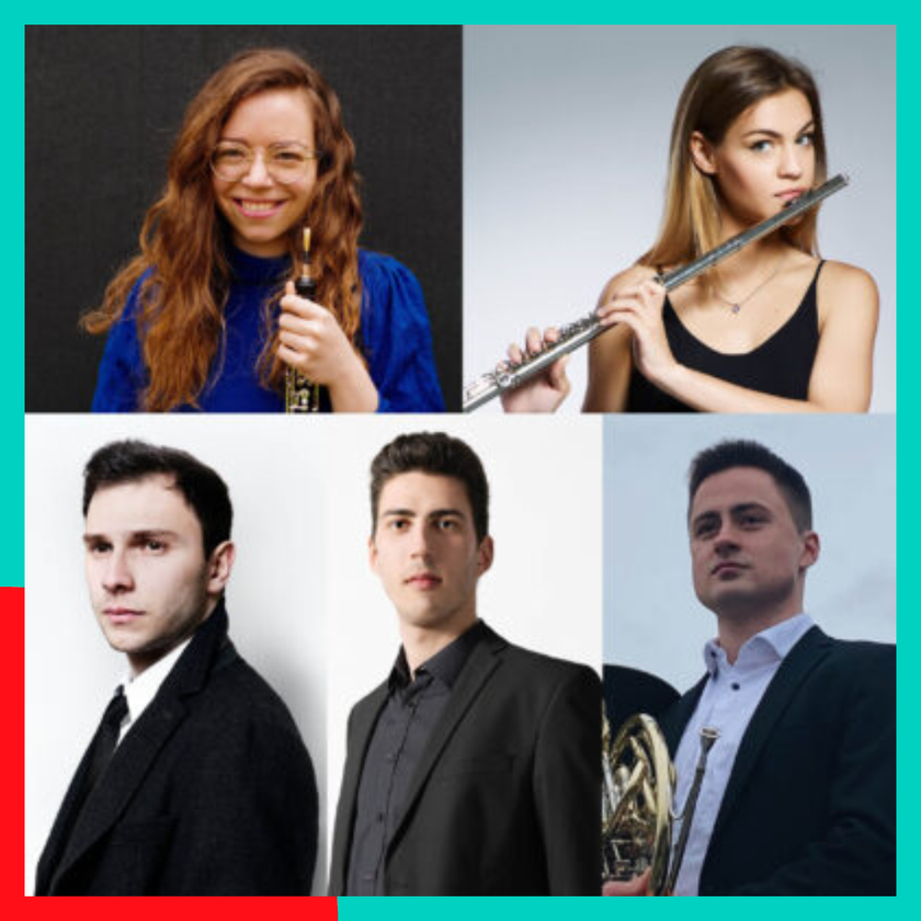 Anja Malkov (flavta), Sofía Zamora Meseguer (oboa), Lorenzo Dainelli (klarinet), Joseph Longstaff (rog), Luka Mitev (fagot)