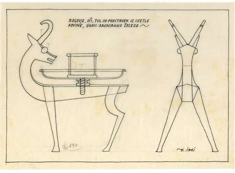 Kopačev načrt svečnika v obliki gamsa, 1941