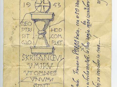 Plečnikova skica za Škorjančev nagrobnik iz leta 1953 © družina Škorjanc