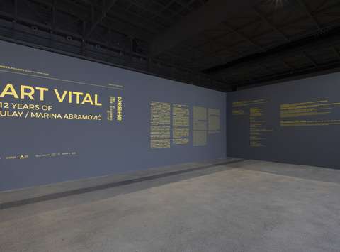 Pogled na postavitev razstave ART VITAL—12 let Ulaya in Marine Abramović, Umetnostni center Aranya North 31. julij 2026–28. februar 2027