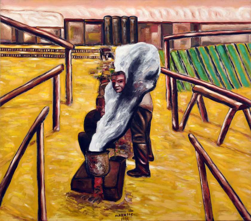 Živko Marušič, Ujetniki dima III, 1986, olje na platnu, 130 x 148 cm