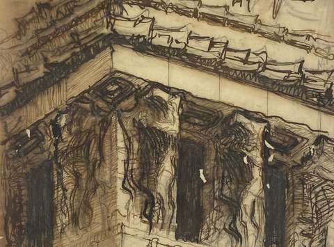Plečnik's sketch of the roof wreath of the Zacherl House, 16 June 1904