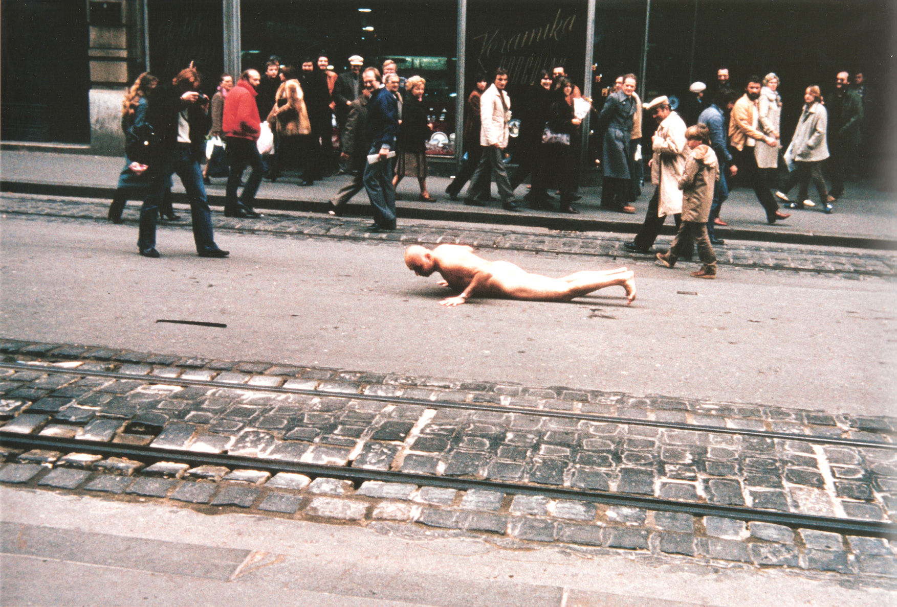 Lying Naked on the Asphalt, Kissing the Asphalt (Zagreb, I Love You!), action, Zagreb, 1981; collection: Sarah Gotovac
