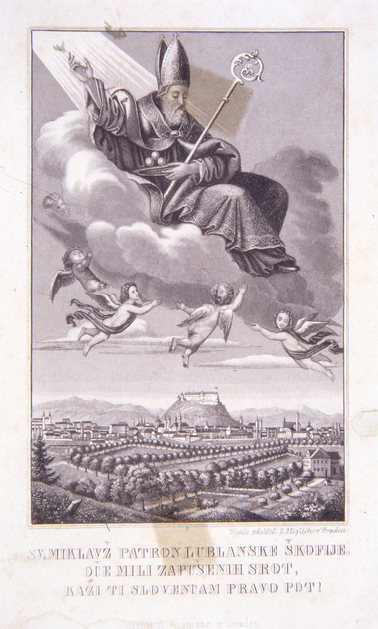 Nabožna podobica sv. Nikolaja zavetnika ljubljanske škofije, 19. stoletje, hrani MGML