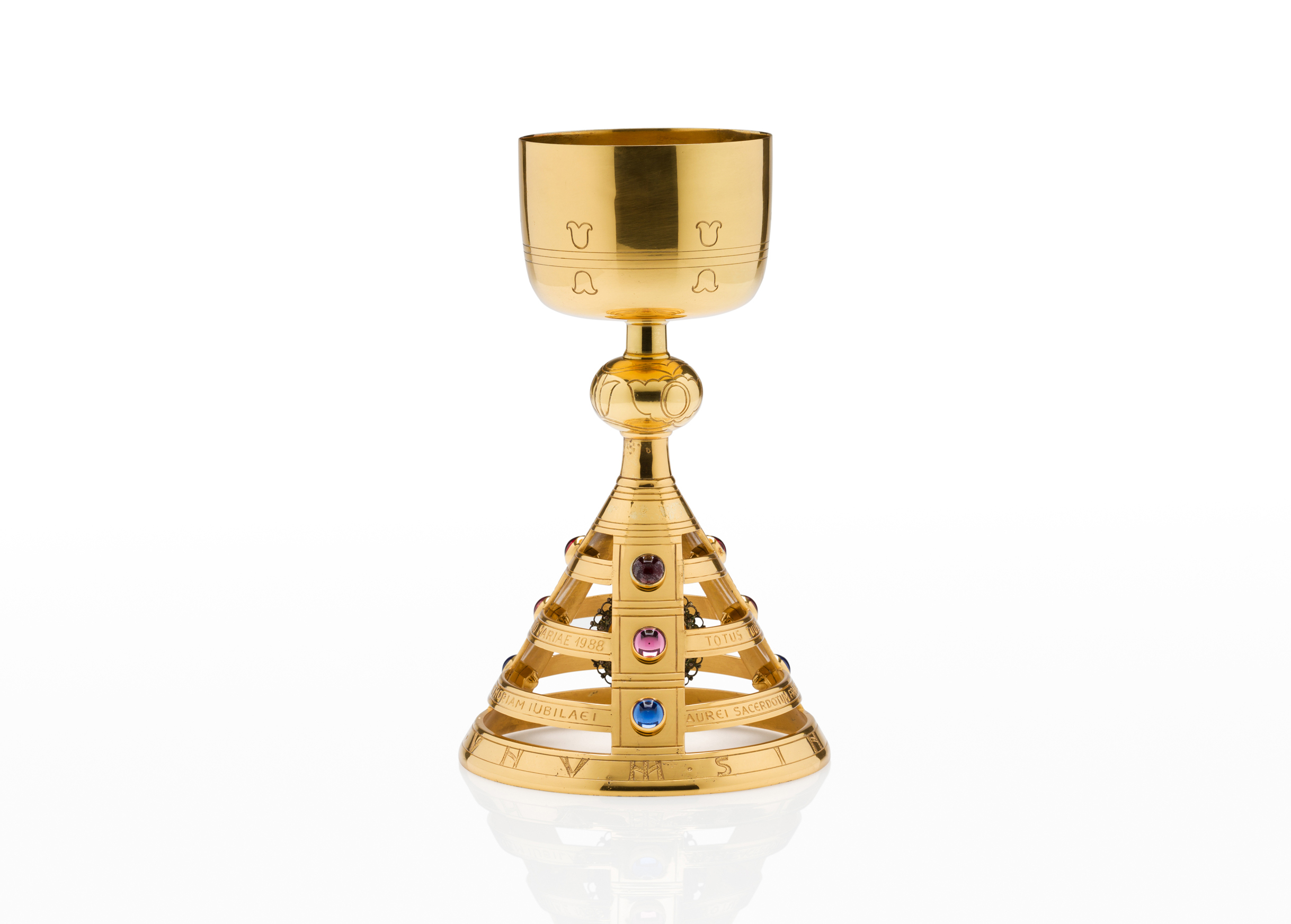 Škorjanc Chalice, 1951, silver, gold coin, coloured glass and various semiprecious stones