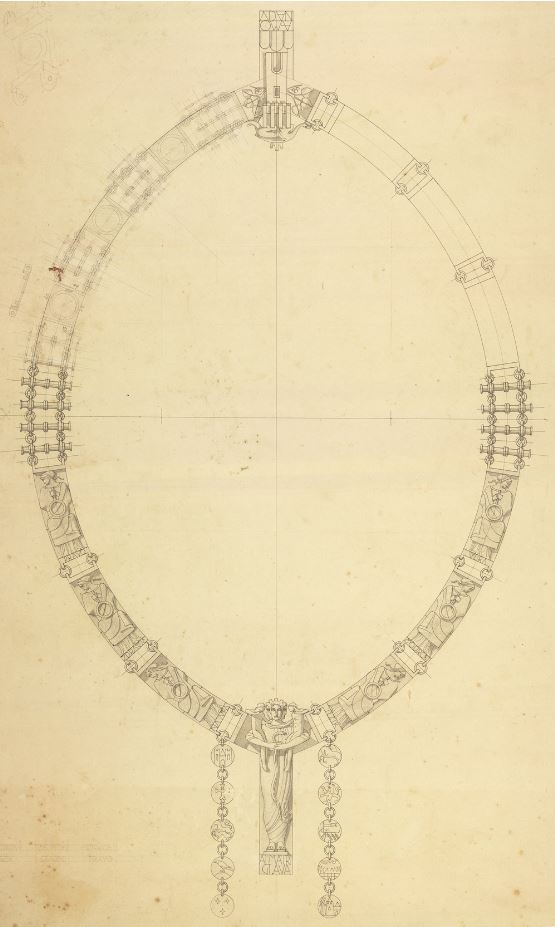 The original Plečnik drawing of the rector’s chain for the University of Ljubljana, 1929, graphite and black ink